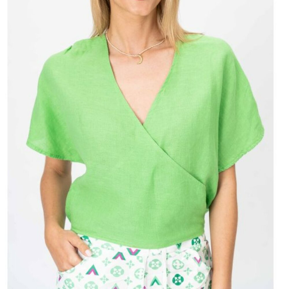 NWT Look Mode Cross Linen Top in Lime Green